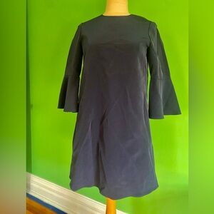 Lafayette 148 Navy satin like mini Dress with Bell Sleeves